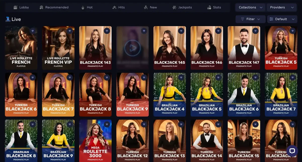 7Bit Casino live casino lobby with blackjack and roulette tables