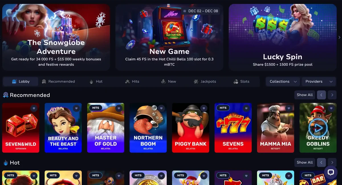 7Bit Casino desktop lobby with promo banners and recommended pokies