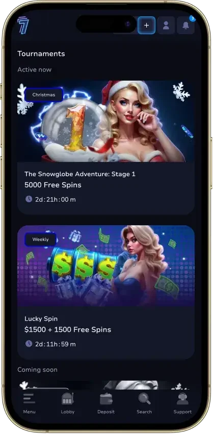 7Bit Casino tournaments page on mobile