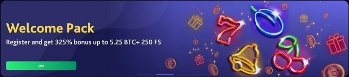 7Bit Casino Welcome Pack banner: 325% bonus and 250 free spins
